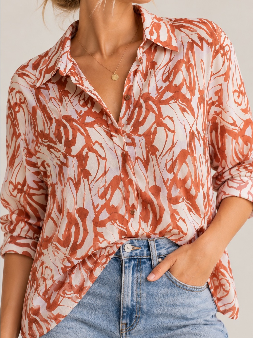 Open Edit Abstract Sheer Blouse